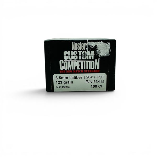 Nosler Custom Competition 6.5mm Cal (.264"), 123 Grain HPBT Projectiles, 100 Qty