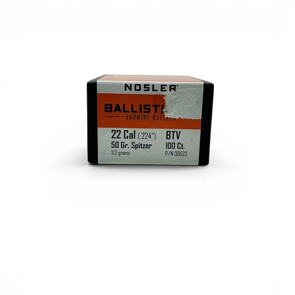 Nosler Ballistic Varmint 22 Cal (.224"), 50 Grain Spitzer BTV Projectiles, 100 Qty