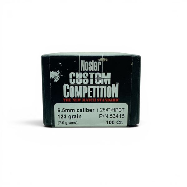 Nosler Custom Competition 6.5mm Cal (.264"), 123 Grain HPBT Projectiles, 100 Qty