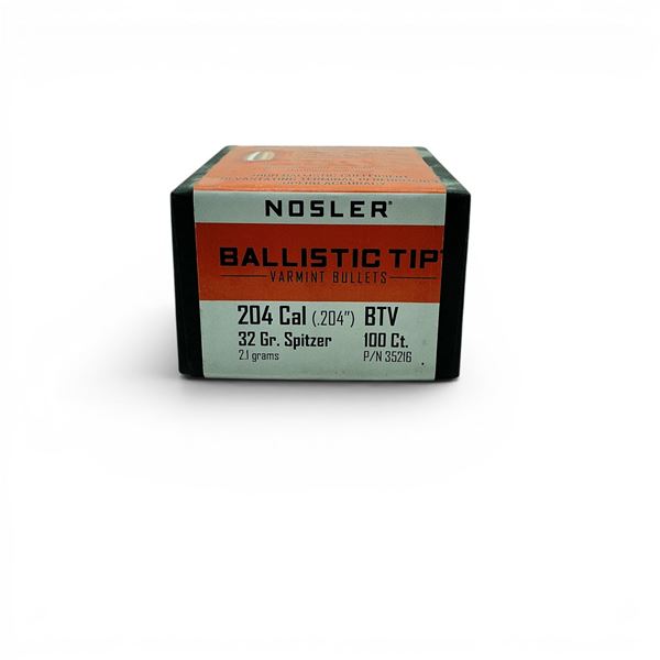 Nosler Ballistic Tip 204 Cal (.204"), 32 Grain Spritzer BTV Projectiles, 100 Qty