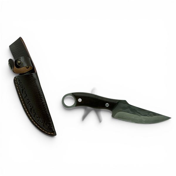 Fixed 4.5" Blade Knife with Wood Handle and Belt Sheath, New