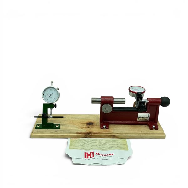 Hornady Lock 'N Load Concentricity Tool Mounted on Board with a Redding Case Neck Gauge