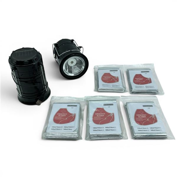 Emergency Blankets 130 cm X 210 cm X 5 Qty and Solar Powered Rechargeable Lights
