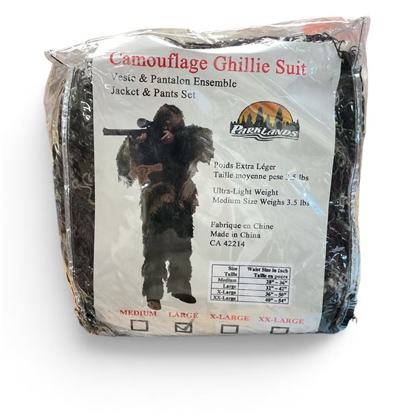 Parklands Camouflage Ghillie Suit Includes Jacket and Pants Set, Size Large