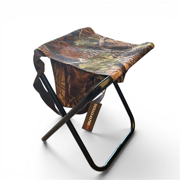 HQ Outfitters Folding Camo Stool with Storage Pocket, New