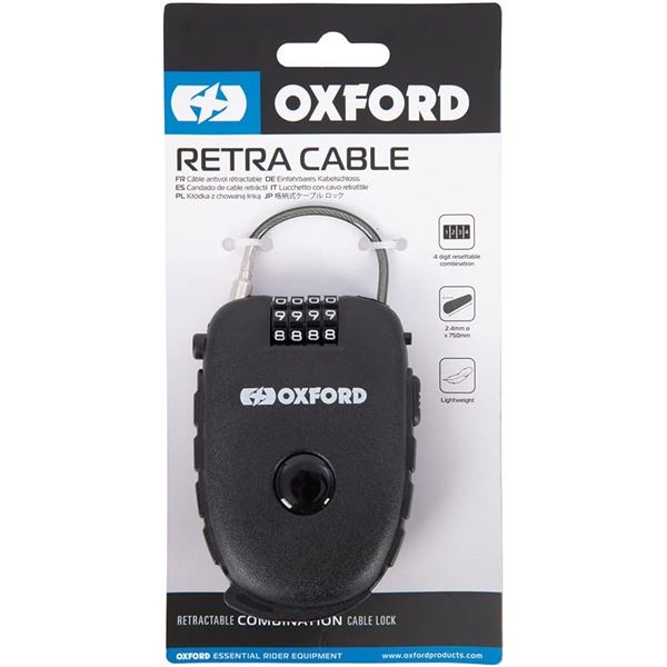 Oxford LK100 4-Digit Combination Lock with 75cm Retractable Cable, New