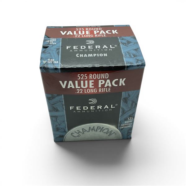 Federal Champion HV 22 LR 36 Grain Copper Plated HP Ammunition, 525 Rounds
