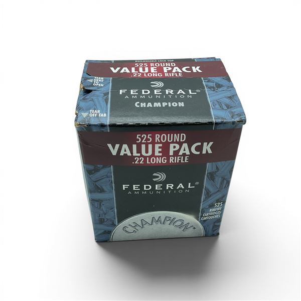 Federal Champion HV 22 LR 36 Grain Copper Plated HP Ammunition, 525 Rounds