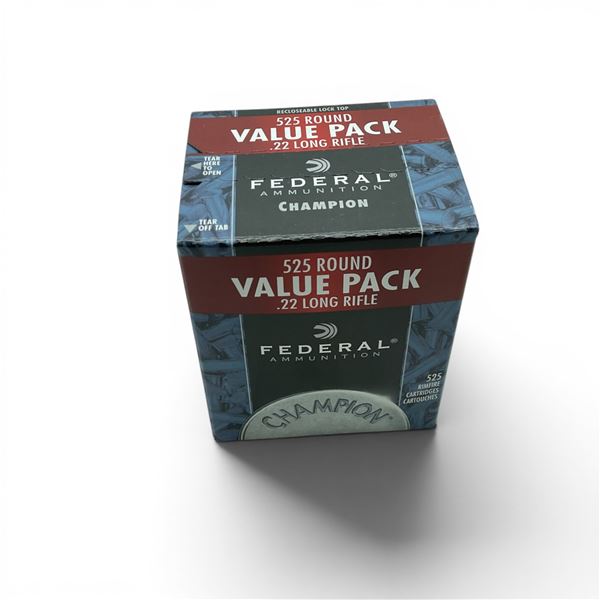 Federal Champion HV 22 LR 36 Grain Copper Plated HP Ammunition, 525 Rounds