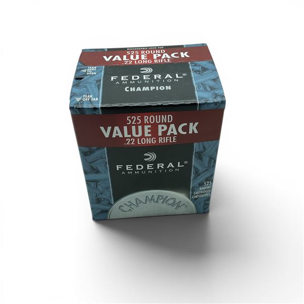 Federal Champion HV 22 LR 36 Grain Copper Plated HP Ammunition, 525 Rounds