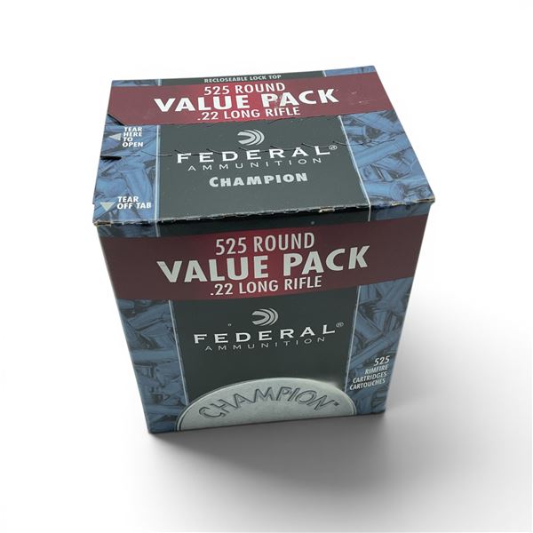 Federal Champion HV 22 LR 36 Grain Copper Plated HP Ammunition, 525 Rounds