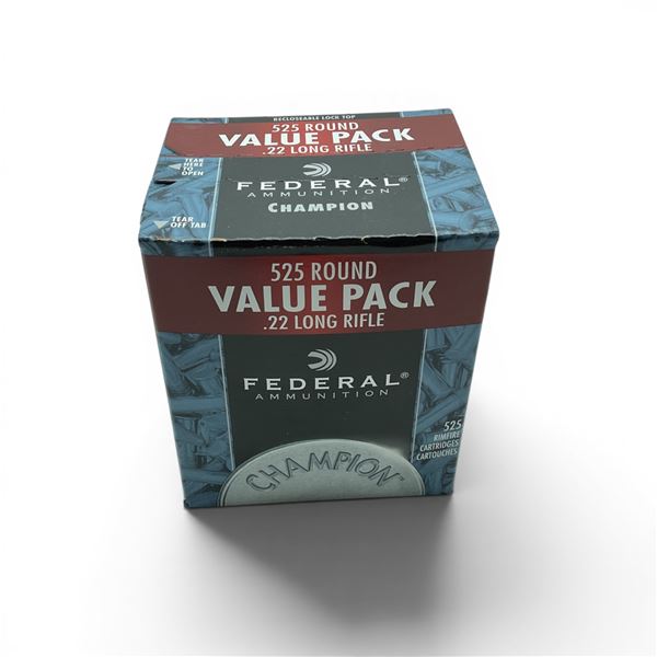 Federal Champion HV 22 LR 36 Grain Copper Plated HP Ammunition, 525 Rounds