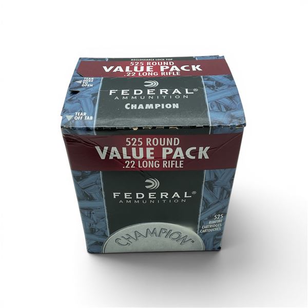 Federal Champion HV 22 LR 36 Grain Copper Plated HP Ammunition, 525 Rounds