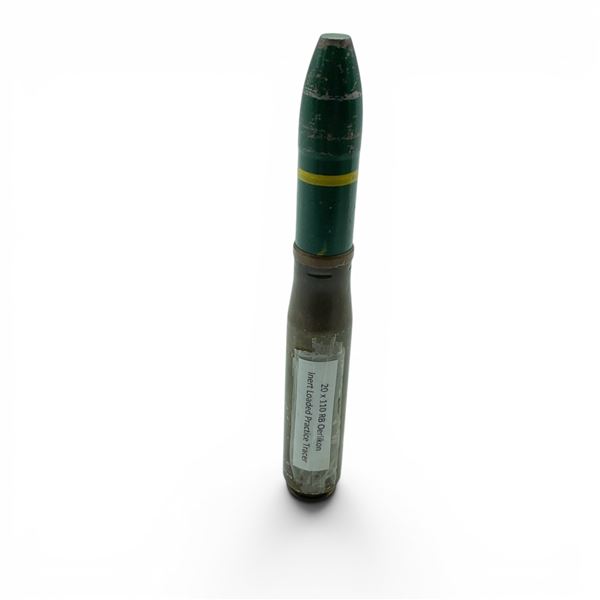 Oerlikon 20 X 110 RB Canadian Inert Loaded Practice Tracer Green /Yellow Stripe Round