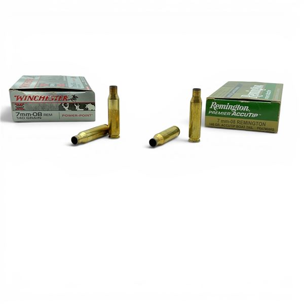 Remington 7 mm-08 Rem 140 Grain Accutip BT Ammunition, 11 Rounds and 22 Cases