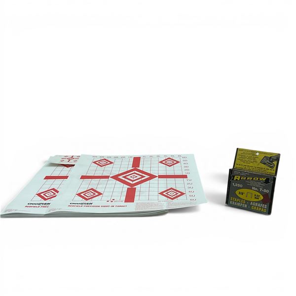 Champion Traps and Targets Precision Sight-In Paper Diamond Bullseye Targets and Some 3/8" Staples