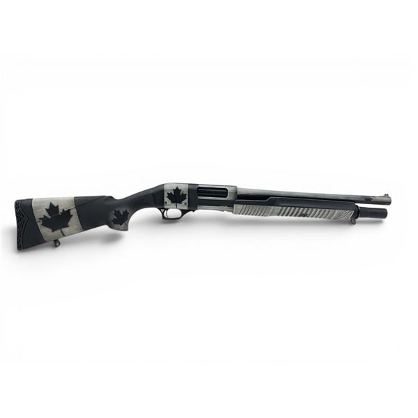 Lazer Arms Mauler Canadian Flag Pump Action Shotgun 12Ga 3" Chamber 16" Barrel Black Synthetic Stock