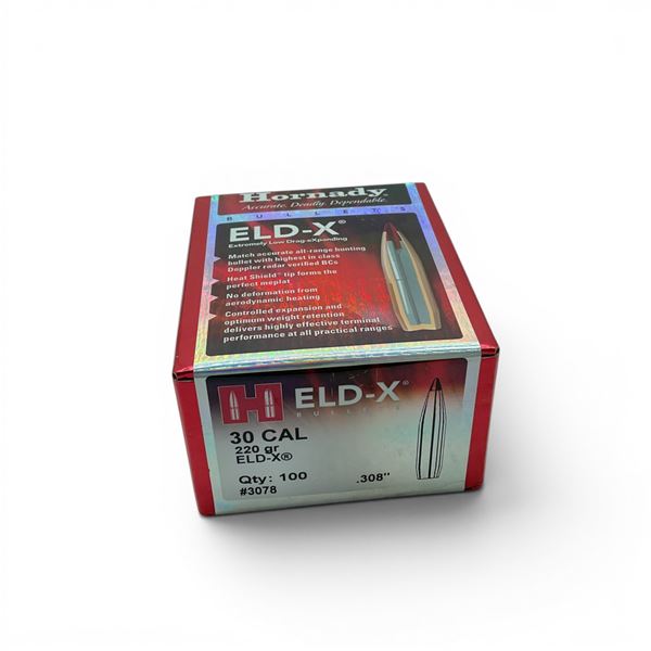 Hornady ELD-X 30 Cal .308" 220 Grain Projectiles, 100 Qty