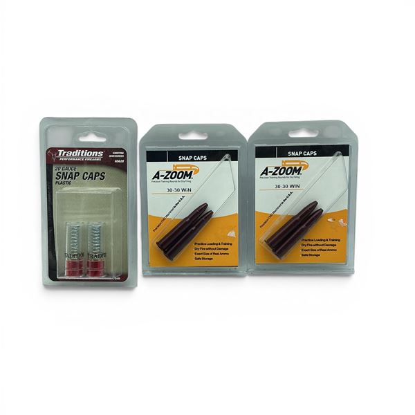 Assorted Snap Caps, Including 20 Ga and 30-30 Win X 2 Packages