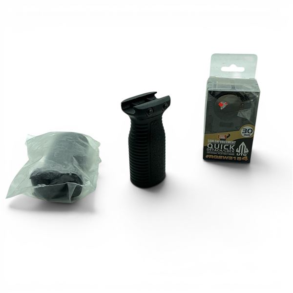 Vertical Grips X 2 and UTG LE Quick Detach Universal Picatinny Mounted 30 mm Med Rings