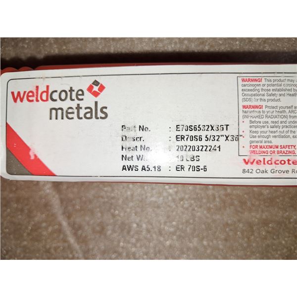 TIGE WELDCOTE METALS, TIG ACIER DOUX ER70S-6, 5/32X36"