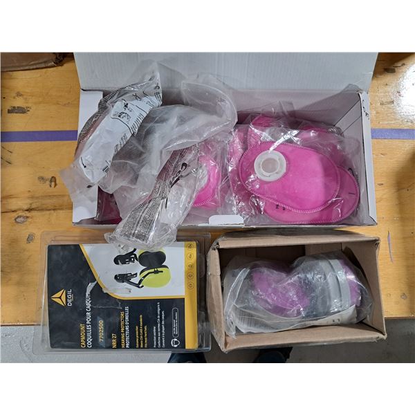 LOT D'ARTICLES DE SÉCURITÉ ASSORTIS (PROTECTEURS D'OREILLES, FILTRES DE MASQUE, PROTECTEURS OCULAIRE