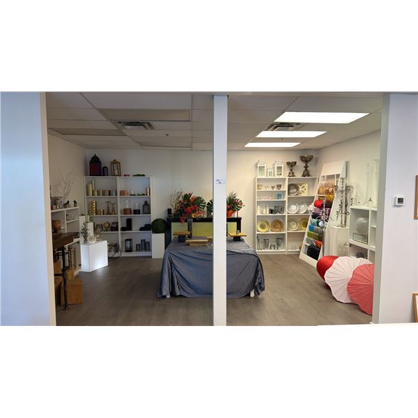 ENTIRE ROOM OF GIFTWARE'S, DECORATIVE ITEMS, TABLES, DISPLAY SHELVES, BOOKSHELVES AND MORE