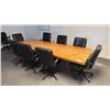 Image 1 : 2" THICK SOLID PINE TOP WITH BLACK METAL BASE RECTANGULAR BOARDROOM TABLE WITH (8) CHAIRS