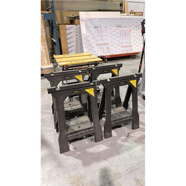 WORKMATE 425 WORK BENCH AND (4) STANLEY FOLDING SAWHORSES