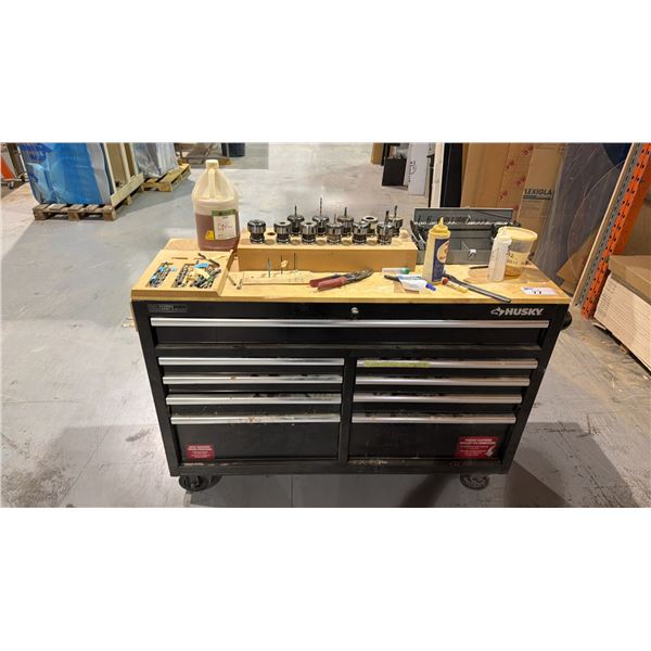 HUSKY MOBILE TOOL CABINET AND CONTENTS OF ASSORTED TOOLING FOR CNC ROUTERS - TOOL