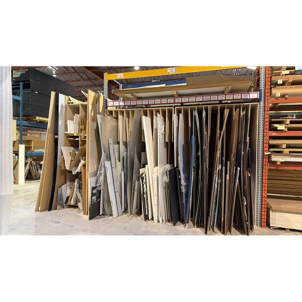 LARGE GROUP OF ASSORTED STOCK MATERIAL - ASSORTED WOOD/METAL/PLASTIC SHEET MATERIAL