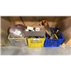 Image 1 : GROUP OF (3) MILK CRATES OF ASSORTED HAND TOOLS, SHOP SUPPLIES AND HARDWARE