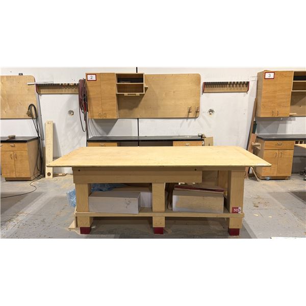WOOD SHOP WORK STATION - WORK BENCH WITH WALL MOUNT CABINET AND  WORK TABLE