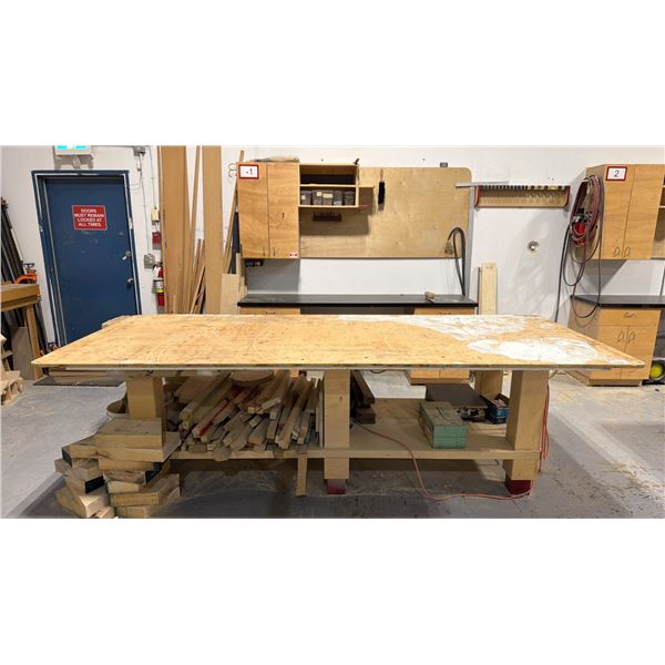 WOOD SHOP WORK STATION - WORK BENCH WITH WALL MOUNT CABINET AND  WORK TABLE