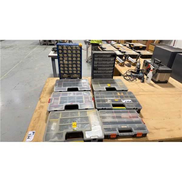 GROUP OF (6) ORGANIZER CASES FULL OF ASSORTED FASTENERS/HARDWARE/ETC. AND (2) SMALL PARTS