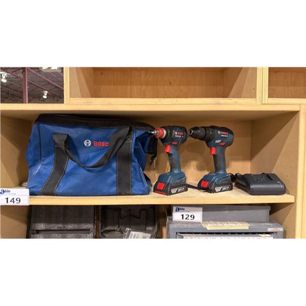 BOSCH CORDLESS DRILL/DRIVER SET - 2 DRILLS, 2 BATTERIES AND 1 CHARGERS