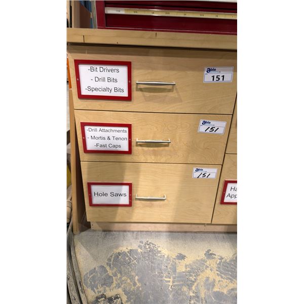 (3) DRAWERS OF ASSORTED DRILL/DRIVER BITS AND HOLE SAW BITS