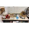 Image 2 : 4 TIER GREY METAL MOBILE SHOP CART AND MOBILE WOODEN WORK TABLE *CONTENTS INCLUDED*