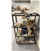 Image 4 : 4 TIER GREY METAL MOBILE SHOP CART AND MOBILE WOODEN WORK TABLE *CONTENTS INCLUDED*