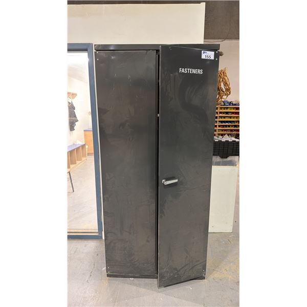 2 DOOR METAL SHOP CABINET AND CONTENTS - LARGE ASSORTMENT OF FASTENERS