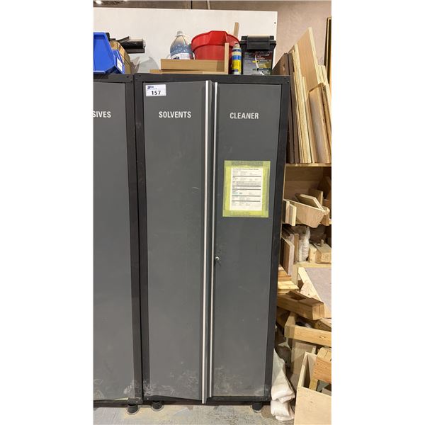 GREY METAL 2 DOOR SHOP CABINET AND CONTENTS - ASSORTED SOLVENTS AND CLEANERS