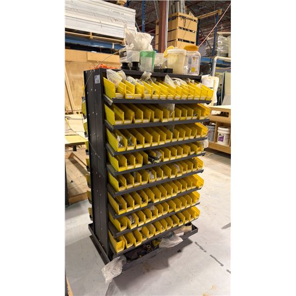 2 SIDED MOBILE FASTENERS/PARTS ORGANIZER CART WITH APPROX. 200 SMALL BINS AND CONTENTS