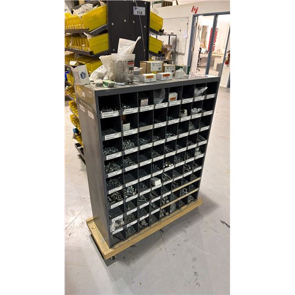 GREY METAL 72 COMPARTMENT PARTS ORGANIZER WITH CONTENTS - LARGE ASSORTMENT OF FASTENERS