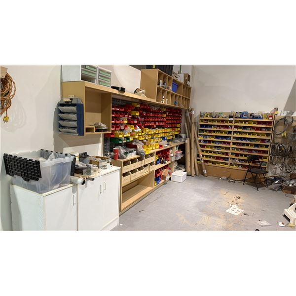 LARGE ROOM FULL OF ASSORTED HARDWARE, FASTENERS, SHOP SUPPLIES *INCLUDES ALL CABINETS & SHELVES*