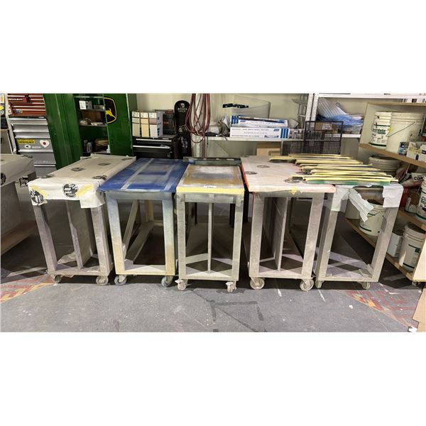 GROUP OF (5) MOBILE WOODEN WORK TABLES