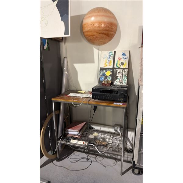 PLYWOOD TOP WITH METAL FRAME WORK TABLE AND CONTENTS