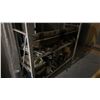Image 5 : BACK CORNER OF ASSORTED METAL SHELVING UNITS, FLAT DOLLIES, MOBILE WORK CAT, WOODEN STEP