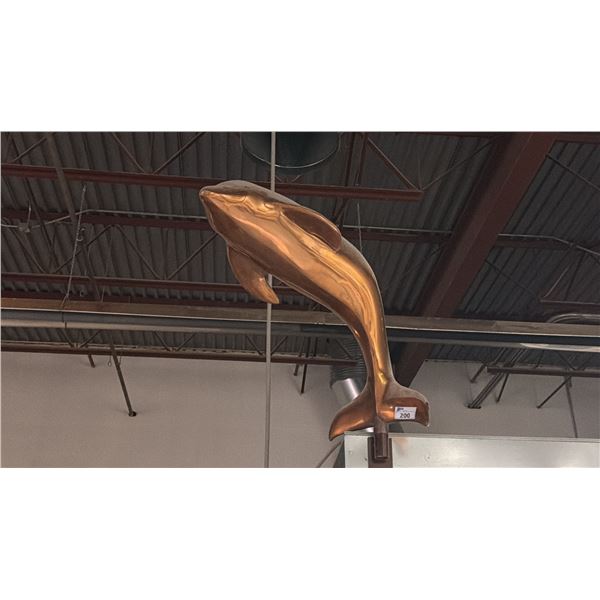 CUSTOM MADE METAL ART SCULPTED DOLPHIN WITH COPPER COLOR FINISH - APPROX. 4FT