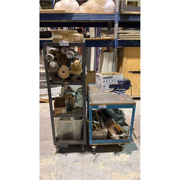 2 METAL MOBILE WORK CARTS AND CONTENTS
