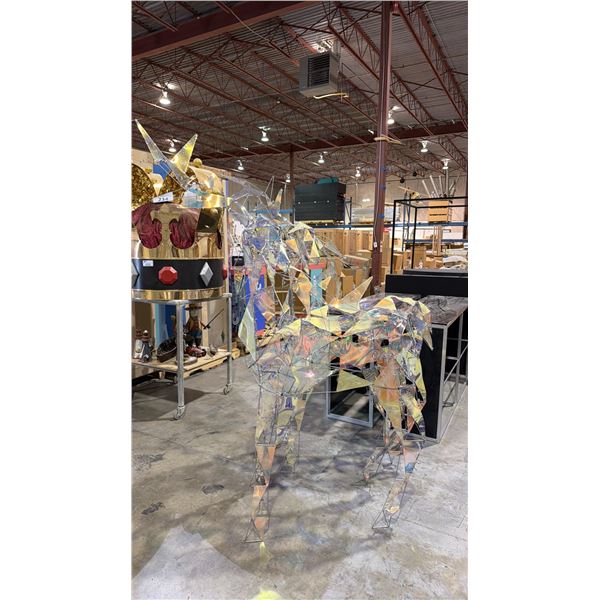 2 METAL WIRE CONSTRUCTED  LIGHTED EVENT SCENE STAGS DEER - APPROX. 6FT HIGH